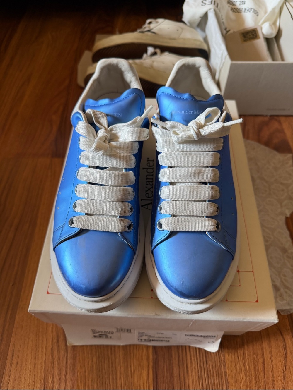 Alexander McQueen Metallic Blue Sneakers with white Laces